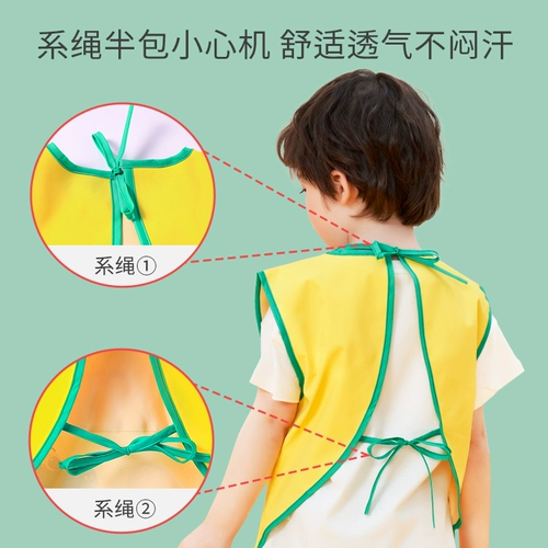 Детский фартук, летняя тонкая юбка на девочку, водонепроницаемый нагрудник для еды без рукавов, с карманом, сзади на завязках