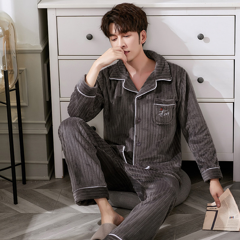 男士秋冬款加绒保暖青年珊瑚绒睡衣 圣飞尼睡衣/家居服套装