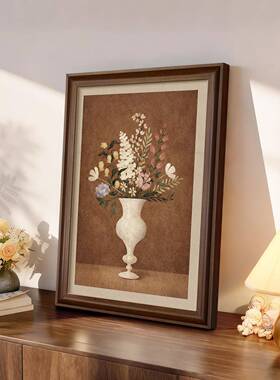 中古风花卉客厅装饰画法式复古玄关斗柜摆件画高级感小众饭厅挂画