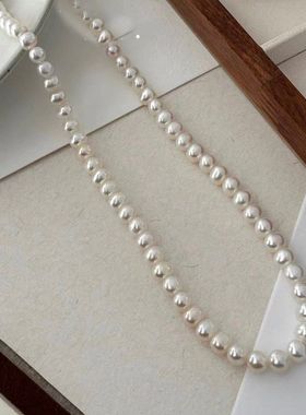 经典款项链素链天然无核淡水珍珠项链颈链全珠链送妈妈时髦不过时