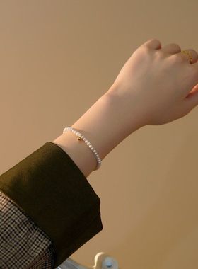 天然小珍珠14K包金手链简约气质简单美细手钏可调节一粒珠吊坠潮