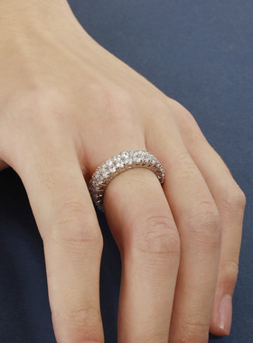 金澳新款欧美双排满锆戒指保色镀2.5MM-3MM男女简约潮流食指戒INS