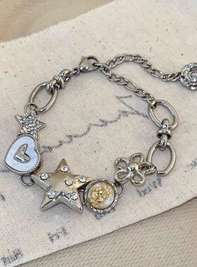 2025年镶钻星爱心纽扣重工手链 新款ins风小众轻奢设计感手串