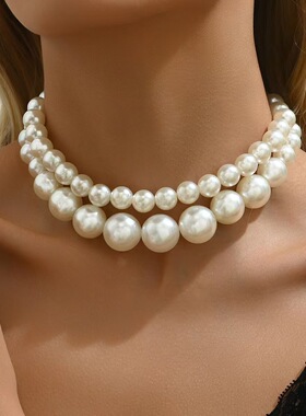 直销饰品 个性夸张大珍珠气质 百搭锁骨链串珠项链女