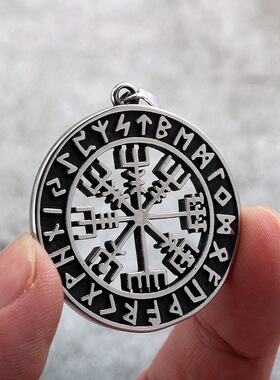 北欧复古不锈钢男女适用吊坠维京双面指南针项链