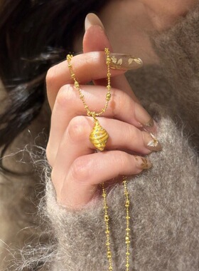 复古新中式古法拉丝镶钻小面包项链独特吊坠百搭精致立体感锁骨链