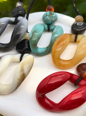 蜡绳亚克力镂空椭圆吊坠项链时尚简约复古绳链女款小众感饰品