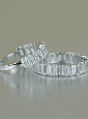 跨境源头热卖祖母绿满钻排戒2*4mm长方d色整圈莫桑石欧美戒指