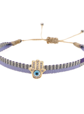 跨境南美饰品叠戴手链哥伦比亚民族风织带编织法蒂玛手掌镶钻手绳