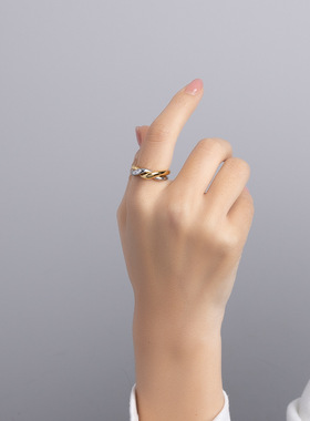 冷淡风感指环金银色麻花套戒欧美ins小众轻奢简约素圈戒指女