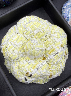 2026热销淡黄色粗尼 山茶花胸针 高级感轻奢超定型花朵胸花
