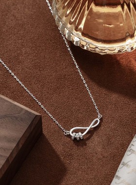 S999纯银足银项链女潮人蝴蝶结网红时来运转轻奢转运珠锁短款骨链