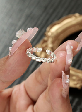 S999纯银足银爱心戒指心相恋女时尚个性简约ins轻奢复古小众戒子