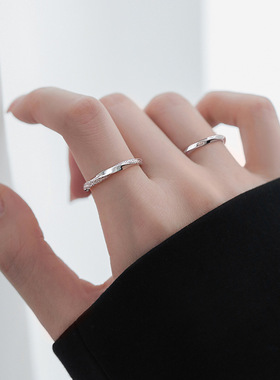 s999纯银莫比乌斯戒指轻奢食指戒男女开口戒情侣戒指对戒一对手