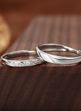 S999纯银足银情侣戒指爱的缠绕开口可调节情侣对戒情人节礼物