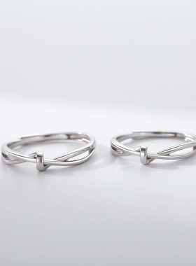 s999纯银情侣戒指一对男女对戒轻奢小众设计感可调节简约情人