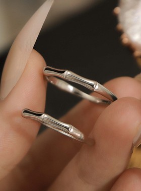 S999纯银足银竹节情侣戒指ins风设计感开口气质送礼物男女手饰品