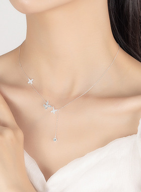 超源S999纯银新款蝴蝶流苏项链女轻奢简约高级设计蝴蝶锁骨链