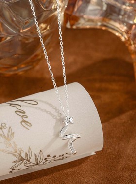 s999纯银足银镶钻星星项链颈戴网红气质小众设计款ins简约锁骨链