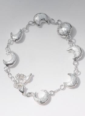 東黑三白/ 月渐满 s930纯银原创艺术设计中式百搭女手链礼物