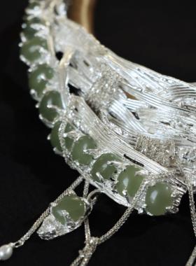 東黑三白/ 对月流霜 s930纯银原创设计玉石檀木小众中式项圈礼物