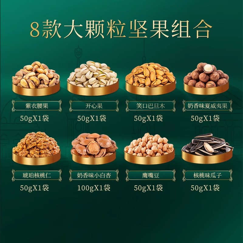 【天猫U先】新农哥大颗粒坚果零食开心果腰果大礼包共8袋450g - 图0