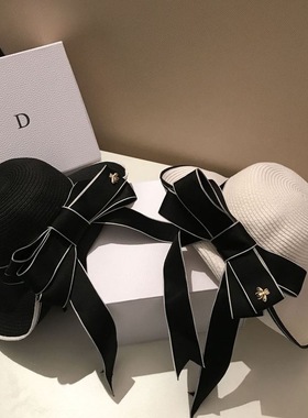 蝴蝶结沙滩旅游圆边女帽装饰摆件