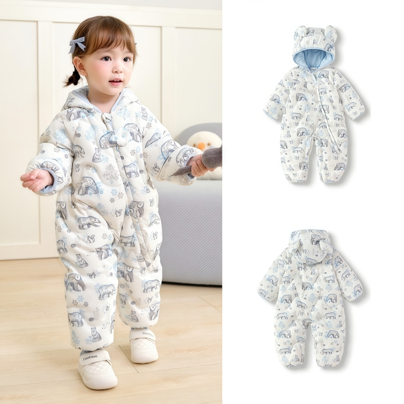 品牌婴儿羽绒连体衣宝宝衣服冬装2025新款男童女童碎花洋气羽绒服 - 图2