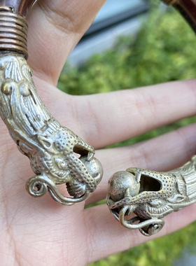 古玩收藏龙头手镯双龙戏珠手镯 鸡血藤特色手镯 个性手镯