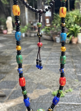 清代凤眼老琉璃多宝大塔链 男士佩戴