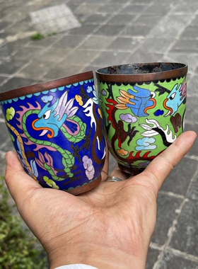 一对清代景泰蓝杯子铜胎掐丝景泰蓝工艺 珐琅彩个性独特 吉祥图案