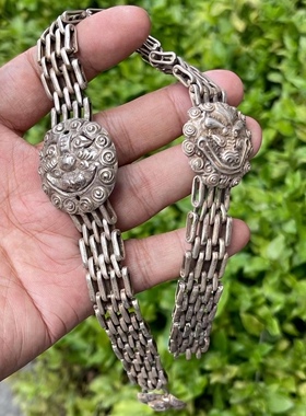 老手工纯手工打造老银手链少数民族老手工银饰个性手链吉祥瑞兽