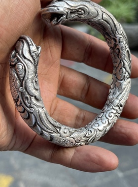 〓老工艺〓纯手工打造老银手镯 少数民族老手工银饰 双凤老银手镯