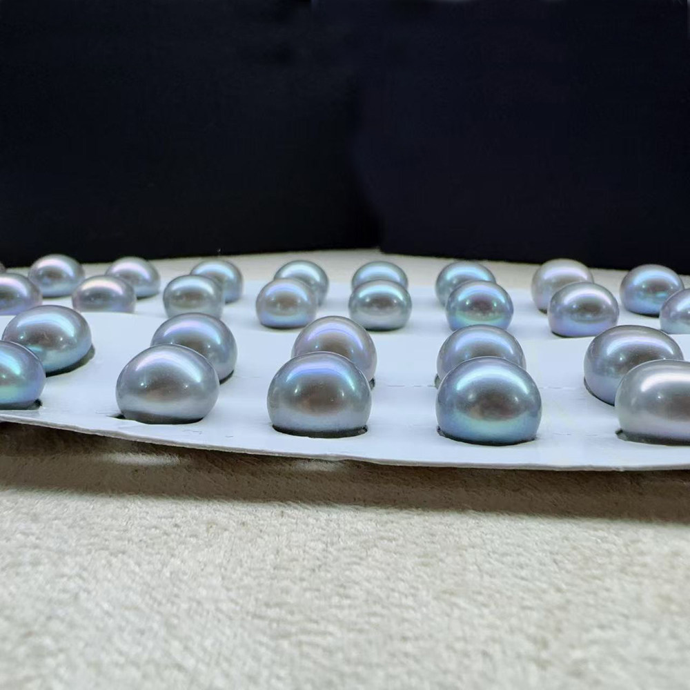 灰色淡水珍珠裸珠 颗粒珠扁圆9-11mm 正品DIY手工珍珠5A强光无瑕 - 图0