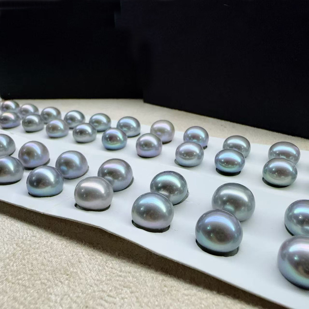 灰色淡水珍珠裸珠 颗粒珠扁圆9-11mm 正品DIY手工珍珠5A强光无瑕 - 图2