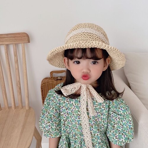 春夏森系穿搭儿童渔夫帽日系绑带萝莉可爱宝宝遮阳草帽亲子可折叠 - 图2