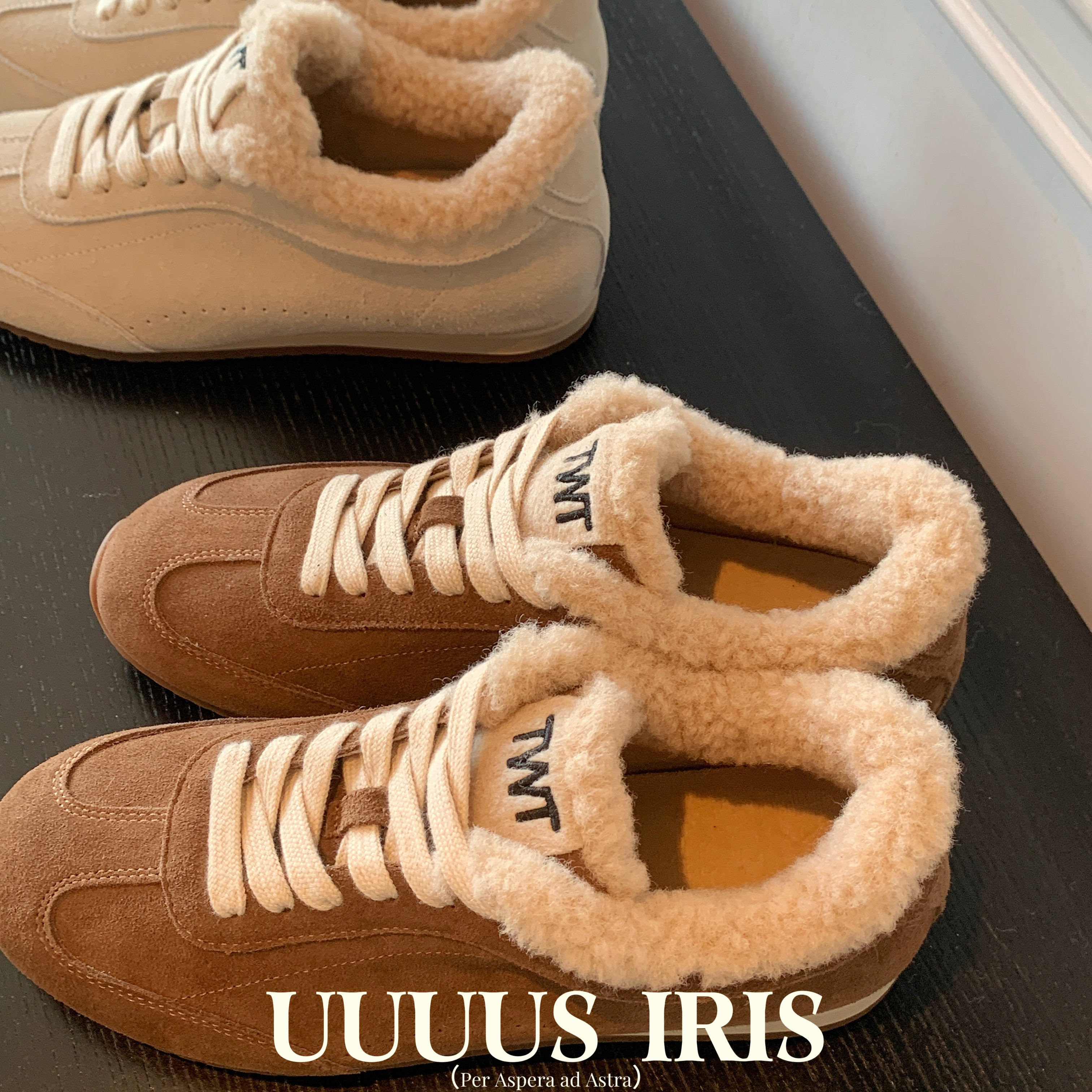 Uuuus【圣诞小欧包】奶茶色系羊羔毛圈口翻毛皮德训鞋加绒平底鞋,淘宝优惠券,粉丝福利购,淘宝优惠卷