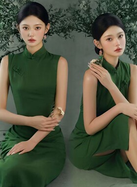 新款影楼个人艺术照新中式气质改良版白色旗袍性感写真拍照服装