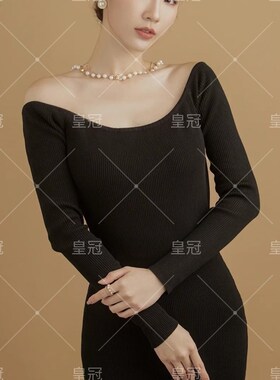 新款影楼主题时尚气质形象照黑色紧身大露背名媛风艺术照摄影服饰