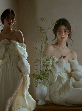 法式油画风少女连衣裙 影楼拍摄复古风格2026秋季新款服装