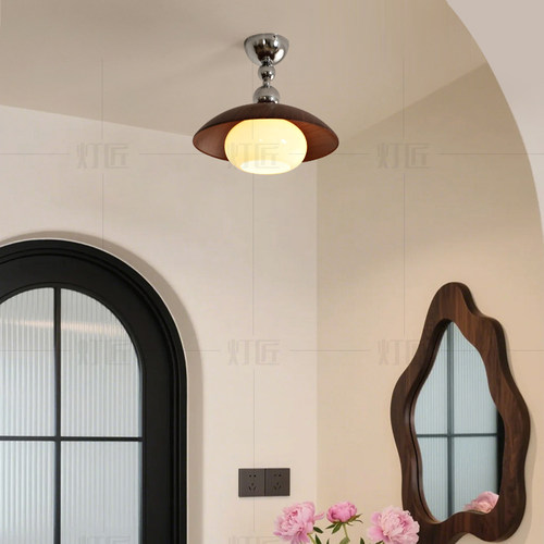 法式复古风阳台过道吸顶灯侘寂中古胡桃木纹玄关走廊入户衣帽间灯 - 图0