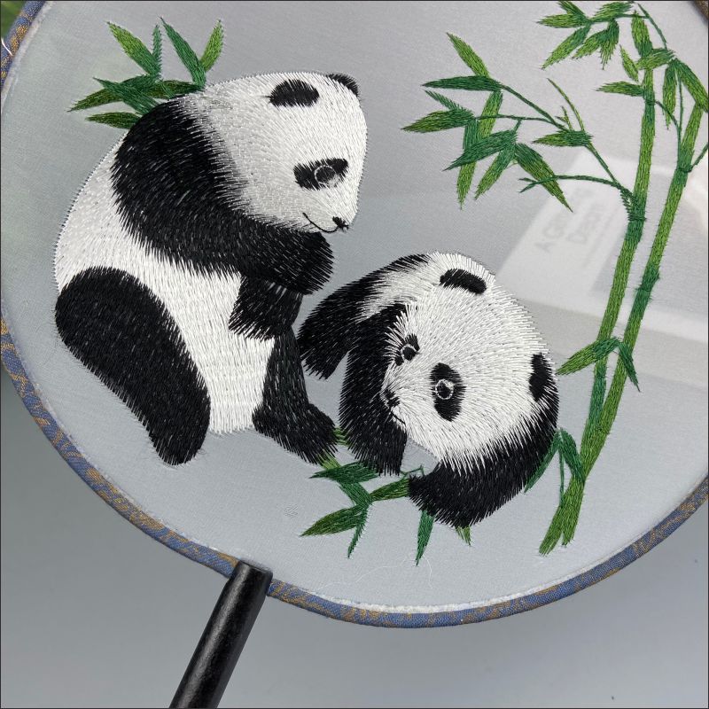 熊猫刺绣长柄团扇古风汉服半透舞蹈旗袍中国风古典扇子成都纪念品 - 图1