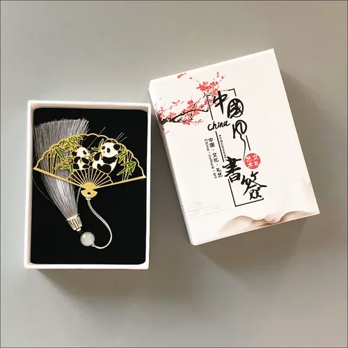 精致熊猫金属书签镂空流苏学生文具中国风成都文创纪念品毕业礼物 - 图1