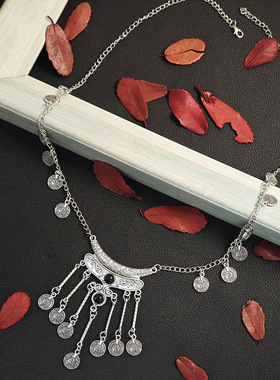 小众流苏刻花个性项链苗疆古银