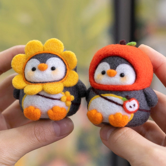 BIABIA羊毛毡戳戳乐手工diy材料包情侣自制生日礼物企鹅玩偶挂件