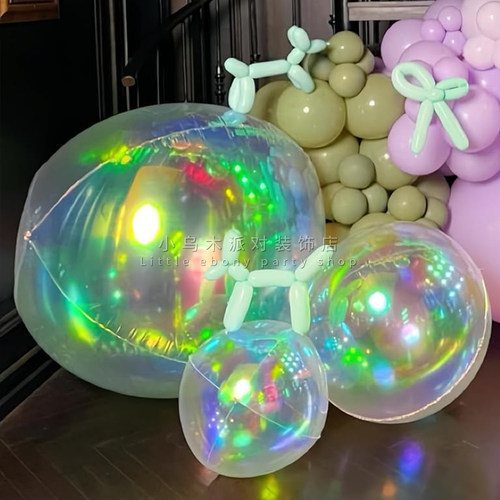 炫彩透明渐变镭射4D气球铝膜节日派对装饰婚庆背景布置飘空氦气球 - 图2