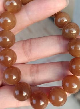 强烈推荐新疆且末老坑料红糖玉手串颗颗圆润饱满色泽浓郁高端12mm