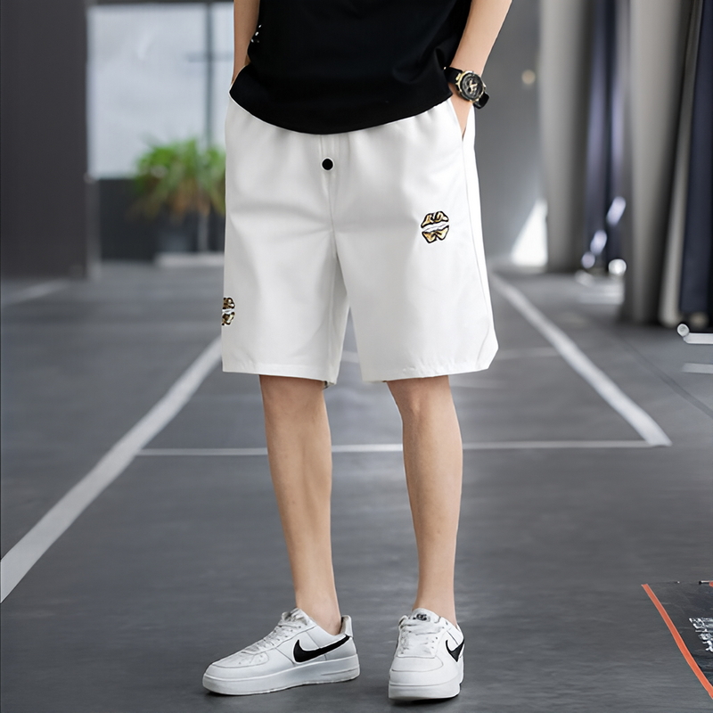 2025夏季新款男士中裤欧货速干透气五分短裤男潮流宽松纯色直筒裤 - 图1