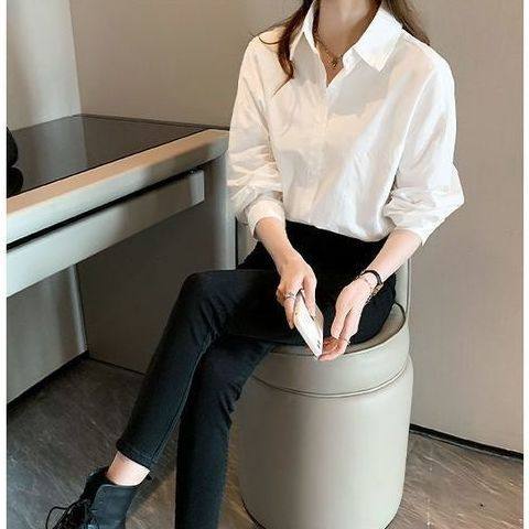 白衬衫女春装2024年新款设计感小众上衣休闲打底长袖内搭叠穿衬衣 - 图1