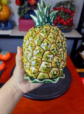 招财菠萝摆件石湾公仔陶瓷工艺品家居装饰品客厅玄关摆件